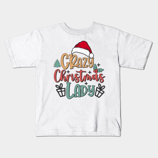 Crazy Christmas Lady Retro Kids T-Shirt by JDVNart